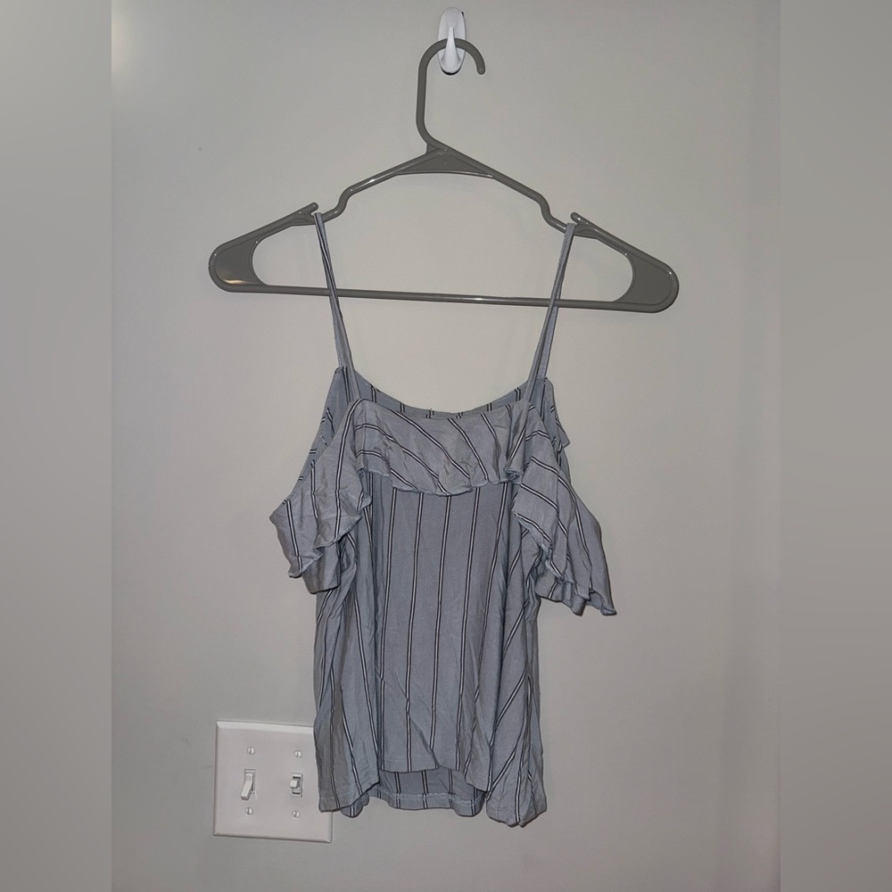 American Eagle Striped Blue Women's Off the Shoulder Top